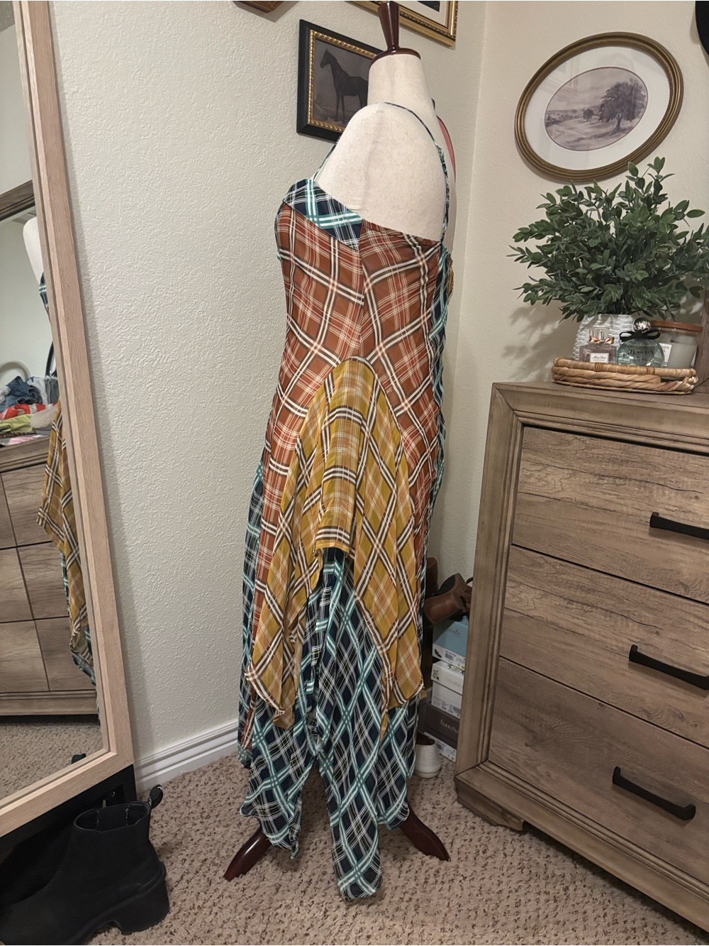 Anthropologie Maeve Sleeveless Asymmetric Plaid Mix Midi Dress Size XL - Picture 5 of 12